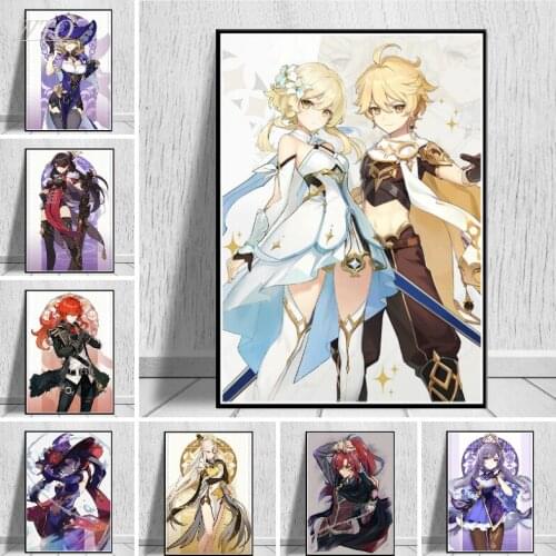 WTQ Genshin Impact Game Poster Anime Posters Canvas Painting Wall Art Decor Picture Home Decor Photos for Childrens Room Decor