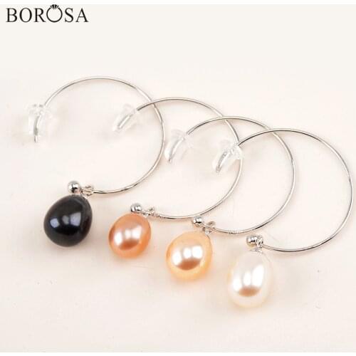 BOROSA Korean Silver Color Circle Natural Pearl Dangle Earrings for Girls Baroque Pearl Drop Earrings 2020 Fashion WX1370