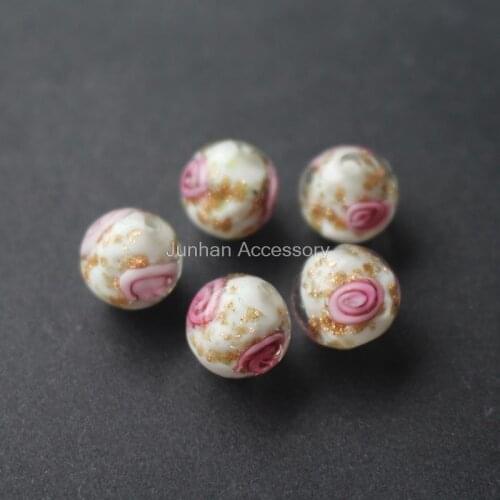 10Pcs/Lot 10mm 12mm Handmade Lampwork Flower Beads White Color With Gold powder Japanese Style for jewelry