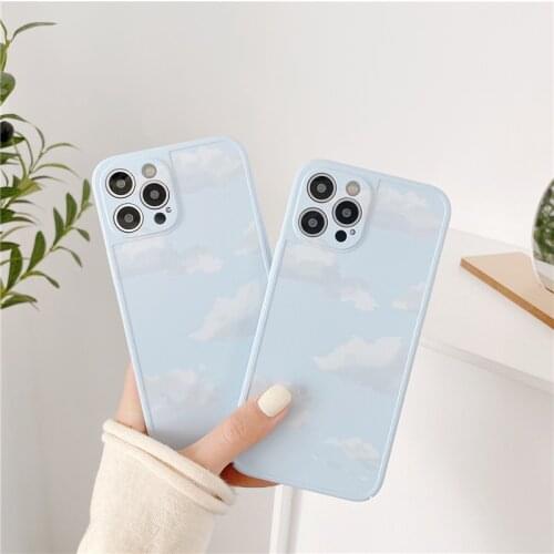 New Photo Frame Blue Clouds Phone Case For iPhone 12 Mini 11 Pro Max XR X XS Max SE 2020 7 8 Plus Lens Protection PC Back Cover
