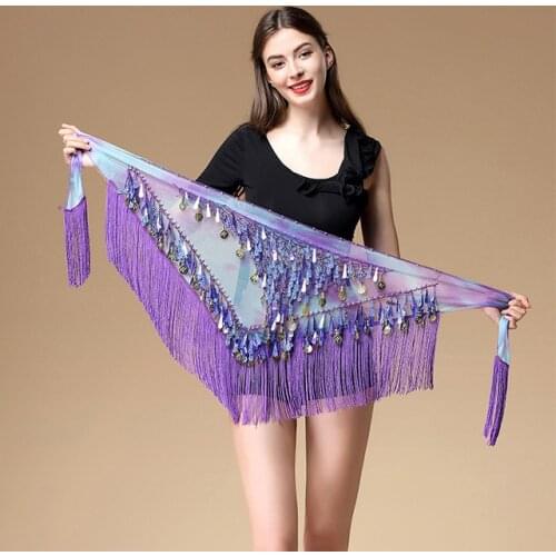 Cinturón de danza del vientre para mujer, bufanda de cadera, Accesorios de danza del vientre, borla de lentejuelas, envoltura