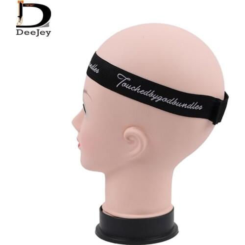30x560mm spandex elastic headbands for wigs head tie with hook and loop end black custom printed wraps made to melt wig tie belt