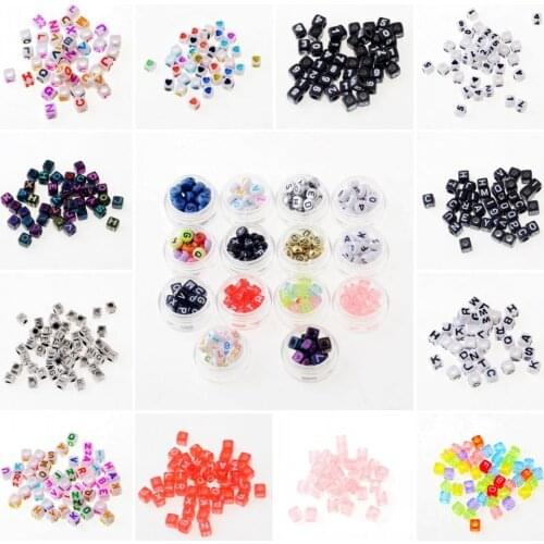 Hot 200pcs 6*6MM/ 7*7mm Alphabet Letter Charm Square Acrylic Spacer Beads For Baby Smooth Jewelry Making DIY