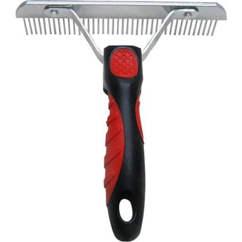 Pet Hair Comb Durable Stainless Steel Dog Rake Combs Rubber Handle Mastiff Samoyed Open Hair Knots Grooming Tool for Shaggy Dogs