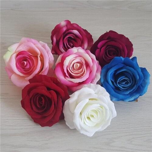 50pcs 9CM 7Colors Artificial Rose Flower Head DIY Wedding Wall Arch Party Decoration Supplies Simulation Fake Home Accessory