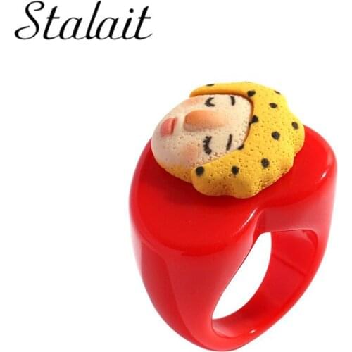 New Creative Cartoon Women Portrait Rings Colored Commemorative Birthday Gift Color Resin Ring Lucki Charm Girl Ring New