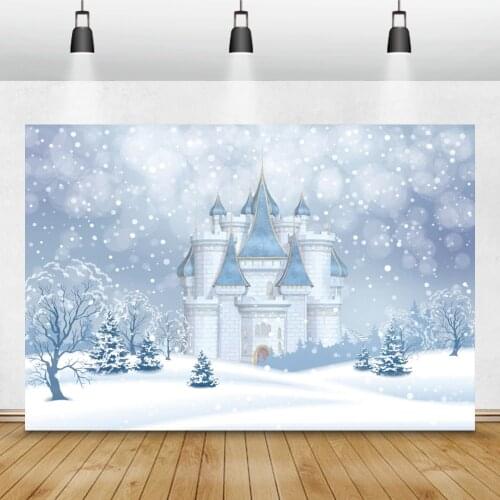 Laeacco Winter Snow Scenic Polka Dots Castle Photography Backdrop Children Baby Shower Photocall Photo Background Photo Studio