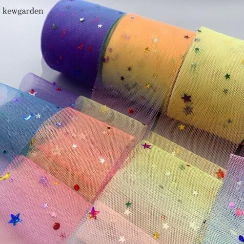Kewgarden DIY Hair Bow Accessories Packing Riband Star Moon Sequins Rainbow Voile Ribbon 6cm Handmade Tape Wholoesale 25 Yards
