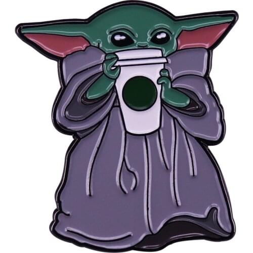 Disney Anime Baby Yoda Drink Coffee Badge Metal Brooch Cartoon Pin Clothes Lapel
