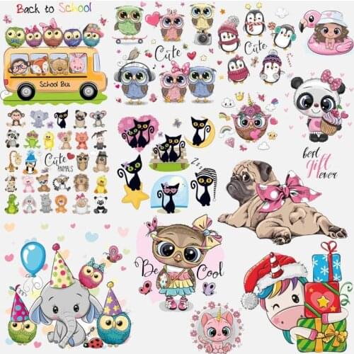 Cute Animals 0wl Heat Vinyl Transfer For Clothing Iron On Transfers For Clothes Appliques For Diy Washable T-shirt Stickers