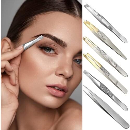 Multipurpose Stainless Steel Slant/Tip/Flat Ingrown Hair Removal Plucking Eyebrows Eyebrow Tweezers Facial Care Polished