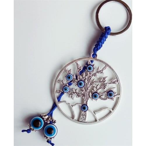 Fashion Turkish Blue Evil Eye Wishing Tree Key Chains Ring Holder Tassel Keychain Evil Eye Pendant Keychain Boho Jewelry Gift
