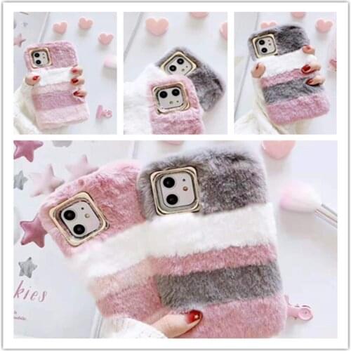 Fluffy Case For Meizu 16S Pro 16T 8 Lite 6 5 3 S6 M6S U20 U10 X8 X Pro 7 Plus M9C Note 9 Stripe Rabbit Fur Plush Cover