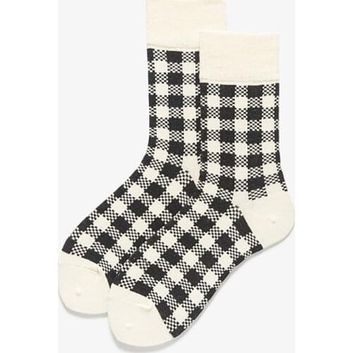 Men Women Plaid Check Cotton Socks Mid Calf Sport Sock Running Walking Casual Fashion Accessory Sneaker Socks Size 8-12