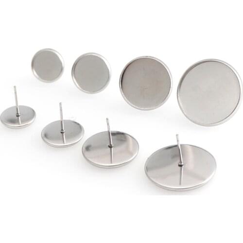 10pcs/lot Stainless Steel 10/12/16/20mm Blank Earring Tray Cabochon Setting Cameo Base Jewelry making