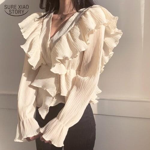 2021 Summer Solid Hollow Crochet Stitching Chiffon Women Short-sleeved College Style Shirt Casual Sweet Elegant Korean 15059