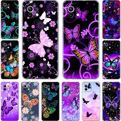 Clear Soft Case For Xiaomi Mi Poco X3 NFC 10T Pro 9T M3 11 Note 10 Lite F3 GT F1 Silicone Phone Cover Purple Glitter Butterfly