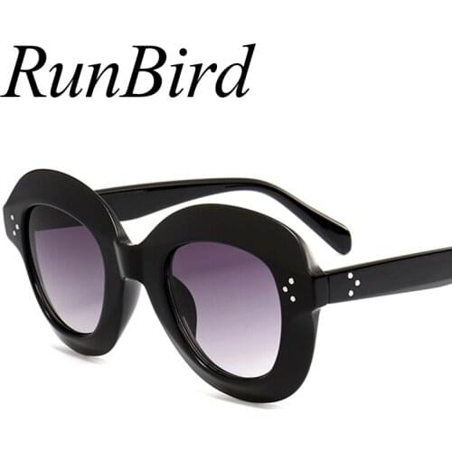 RunBird New Fashion Round Sunglasses Women Sunglasses Classic Retro Shades Brand Design Coating Mirror Glasses UV400 1064R