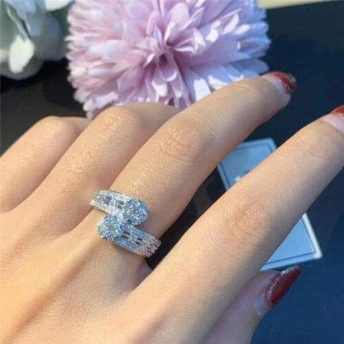 Vintage Hollow Geometric Crystal Ring Dainty Small Flower White Zircon Ring Boho Silver Color Engagement Rings For Women Wedding