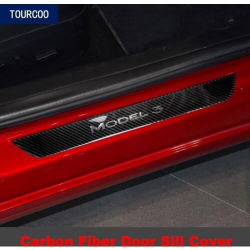 For Tesla Model 3 Door Sill Protective Cover Sticker Carbon Fiber Car Styling Modification Accessories