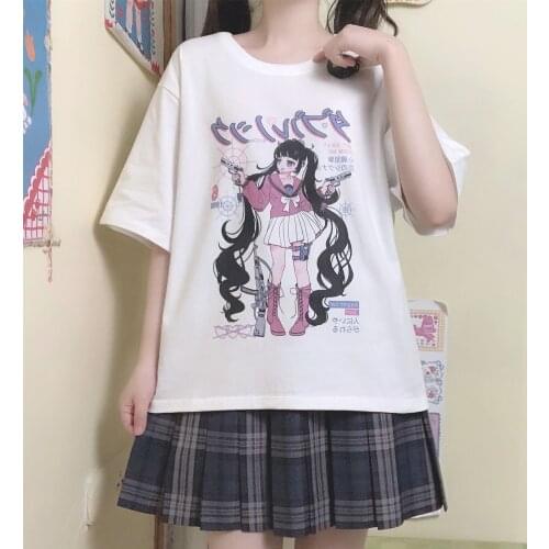 Korea Women T-shirts Harajuku Anime blouse T-shirt Women Streetwear Y2k Top T Shirt Aesthetic goth Oversized Woman Tshirts plus