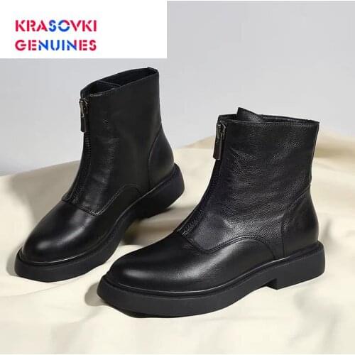 Krasovki Front Zipper Womens Short Boots 2020 New Autumn Fashion Thick Bottom Solid Slip Winter Flat Bottom Breathable Boots