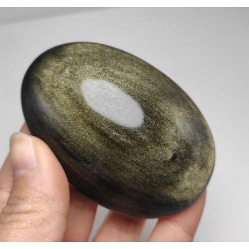 1pcs Beautiful Natural Golden Sheen Obsidian Polished Oval Handicraft Palm Stone For Feng Shui