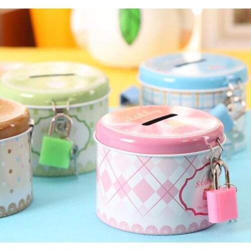 1PC Small Piggy Bank Saving Money Box Round Cute Piggy Bank Home Decor Money Box With Lock Key Metal Cartoon Birthday Gift