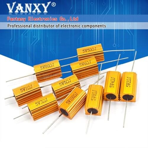 2pcs 5W Aluminum Power Metal Shell Case Wirewound Resistor 0.1 ~ 10K 0.33 0.5 1 2 5 6 8 10 20 50 100 120 200 300 1K 5K 10K ohm
