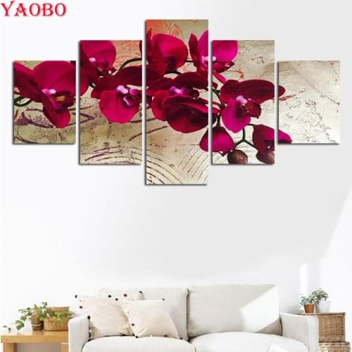 5D diy Diamond Embroidery Flower Red Moth Orchid Diamond Painting Full Square Round Drill Mosaic diamond 5 pcs cross stitch kit