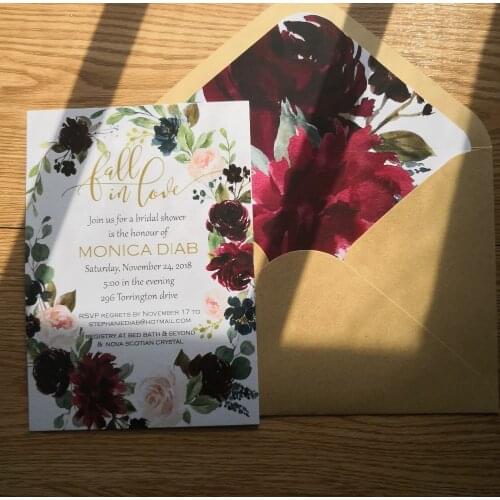50pcs/set free envelop and free seal bungary floral decorated invitation optional liner