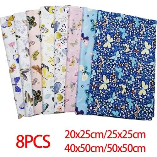 8PCS Butterfly Printing Cotton Fabric Patchwork DIY Clothes Sewing Twill Quilting Bedclothes Handmade Sewing Material Supplies