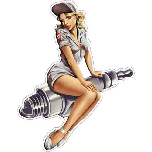 Car Stickers Spark Plug Pin Up Girl Decal Sexy Cartoon Graphical Car Decal Motorcycle Car Decal Accessory Suitable for Car Doors