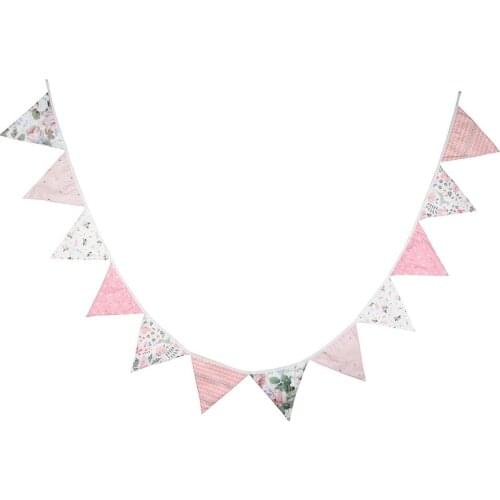 12 Flags 3.2m Cotton Fabric Banners Pennant Bunting Triangular Flags Party Decor for Weddings Birthday Parties Baptisms Barbecue