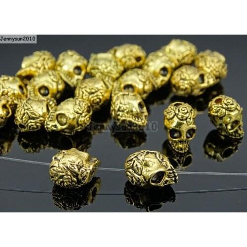 Solid Metal Vintage Tibetan Gold Rose Skull Head Bracelet Necklace Connector Charm Beads 50Pcs/Pack