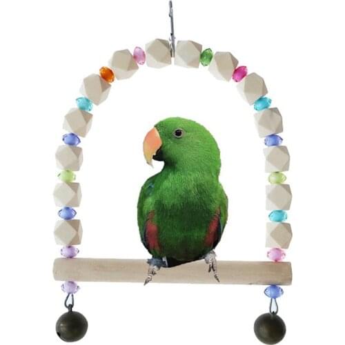 Wooden Parrot Swing Toys Creative Parrots Cage Hanging Parakeet Stand Perch Toy With Bells Pet Pigeon Birds Supplies Accessories