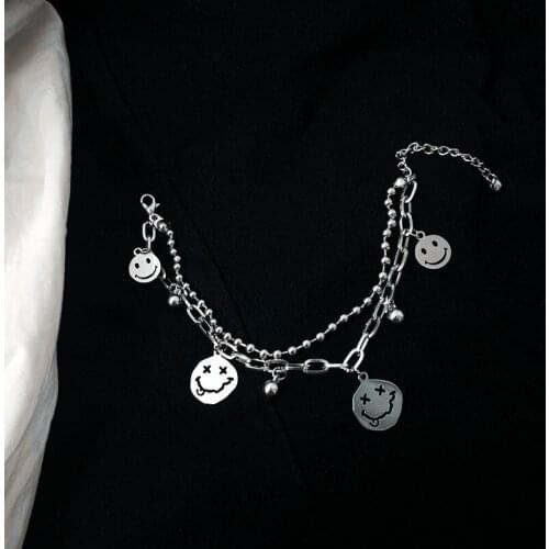 Double Layers Smile Face Charms Bracelet Tongue Funny Beads Bracelet Titanium steel No Fadinhg women men Jewelry