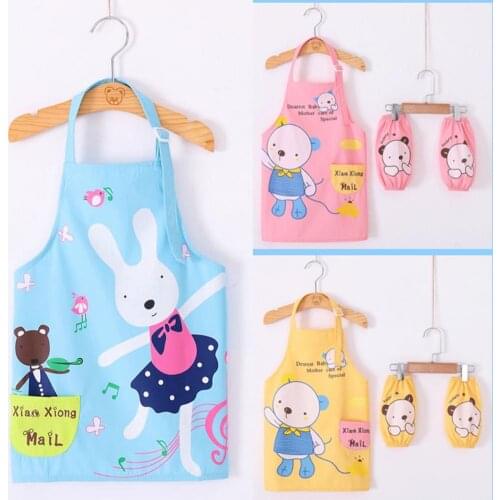 3Pcs/Set Kids Apron Cartoon Animal Print Wasterproof Breathable Children Baking Apron with Sleeves for Christmas Gift