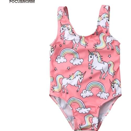 Focusnorm Summer Baby Girl Swimsuit Unicorn Strap One Piece Swimwear Bikini Bathing Swimming Costume