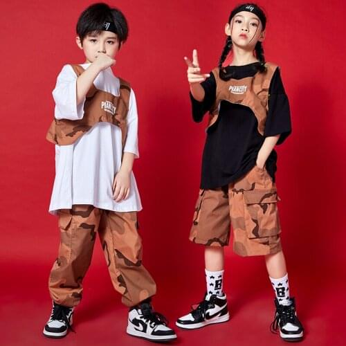 Kids Cool Hip Hop Clothing Tie Dye Sleeveless Jacket Tshirt Top Vest Camo Pants For Girl Boy Jazz Dance Wear Costume Clothes