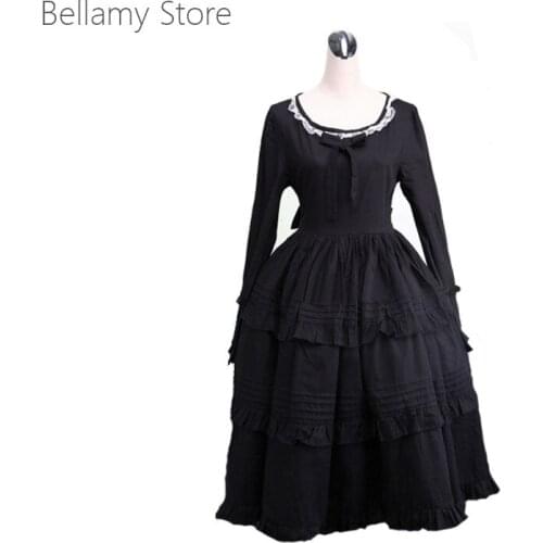 Gothic Lolita Ruffles Bow Black Long Sleeves Gothic Lolita Dress
