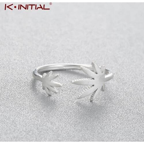 Kinitial Fashion Silver Color Double Maple Leaf Opening Rings for Women Knuckle Wrap Geometric Leaves Ring Wedding Party Jewelry
