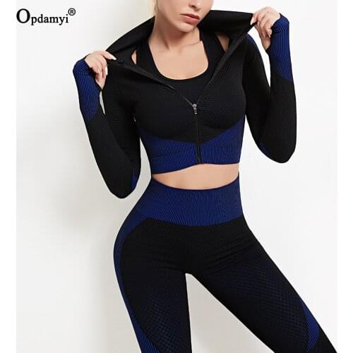 2/3Pcs Women Fitness Seamless Yoga Set Gym Clothing High Waist Leggings Sportswear Gym Sets Workout Running Zip Jaket Sport Suit