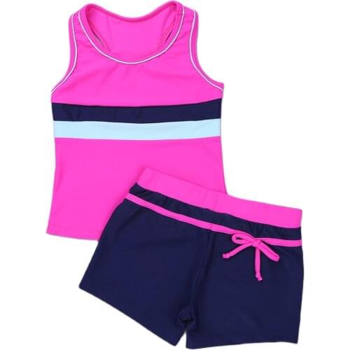 Girls Swimwear Outfits 2Pcs Gymnastics Leotard Swimsuit Tankini Sport Vest Tops with Swim Shorts Childrens Beach Bathing Suit
