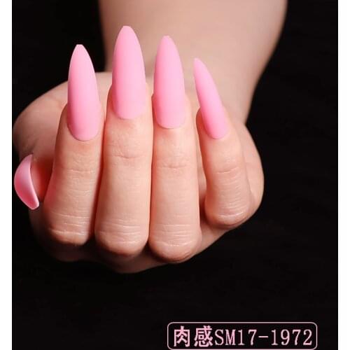 Lamemoria 24Pcs Matte Stiletto Fake Press on Nails Europe and The United State Beam Long Head Matte Fake Nails for Girls