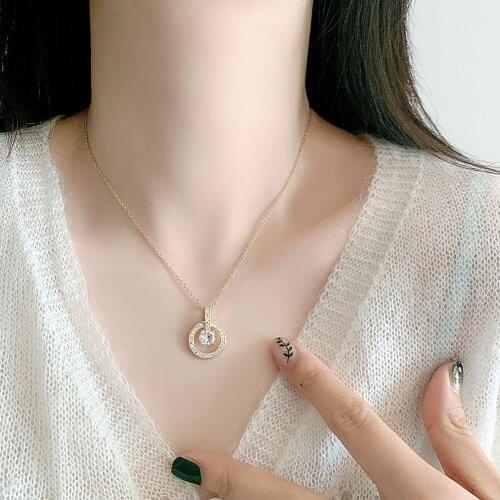 Fashion Exquisite Stainless Steel Zircon Peanut Crown Cherry Lock Pendant Necklace gold color chain necklace Women Jewelry