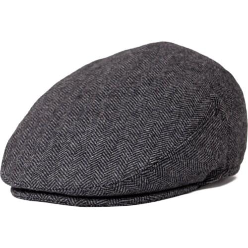 JANGOUL Driving Cap Men Herringbone Wool Blend Flat Fall Newsboy Male Hats with Button Front 811