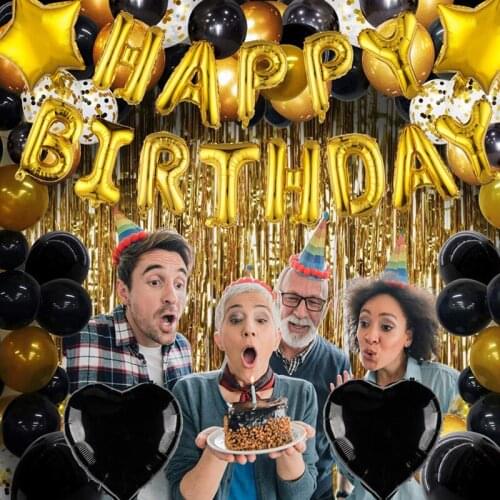 Golden Birthday Balloon Set 16-inch Happy Birthday Letter Set Black Balloon Sequin Rain Silk Party Supplies Set