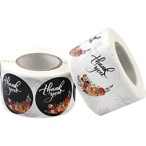 50-500pcs colorful flower thank you stickers white black background labels sticker scrapbooking for journal stationery sticker