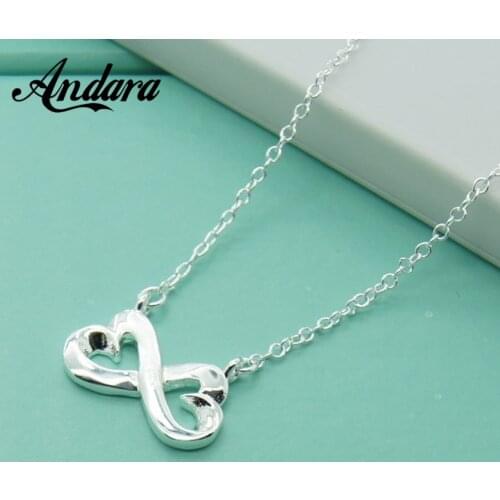 New 925 Silver Necklace Double Love Pendant Necklace for Woman Jewelry Gift